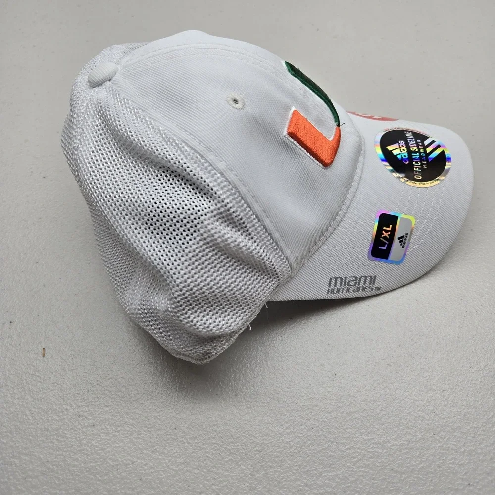 Miami Hurricanes Unisex Baseball Cap L/XL White Adidas Curved Embroidered READ